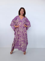 Mala Handworks Olena Cotton Kaftan in Purple & Tan Tie Dye