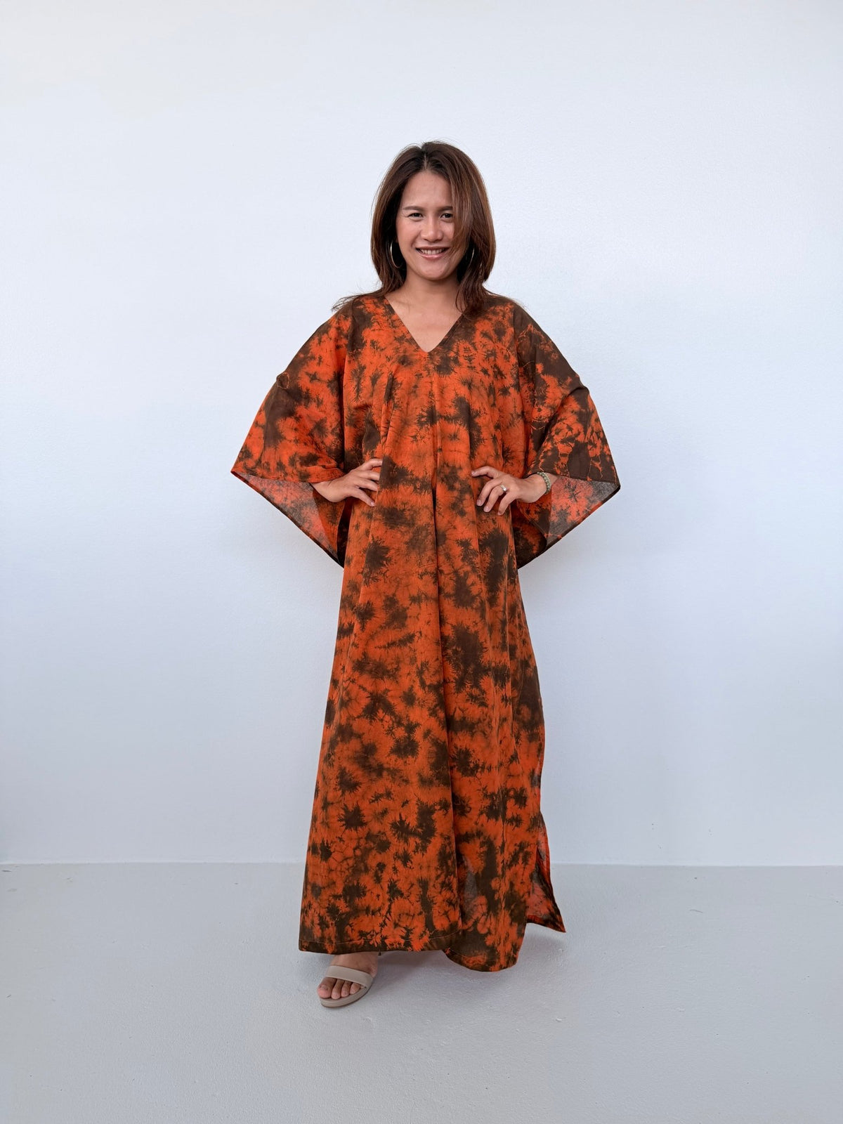 Mala Handworks Olena Cotton Kaftan in Rust Tie Dye