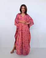 Mala Handworks Olena Cotton Kaftan in Salmon & Purple Tie Dye
