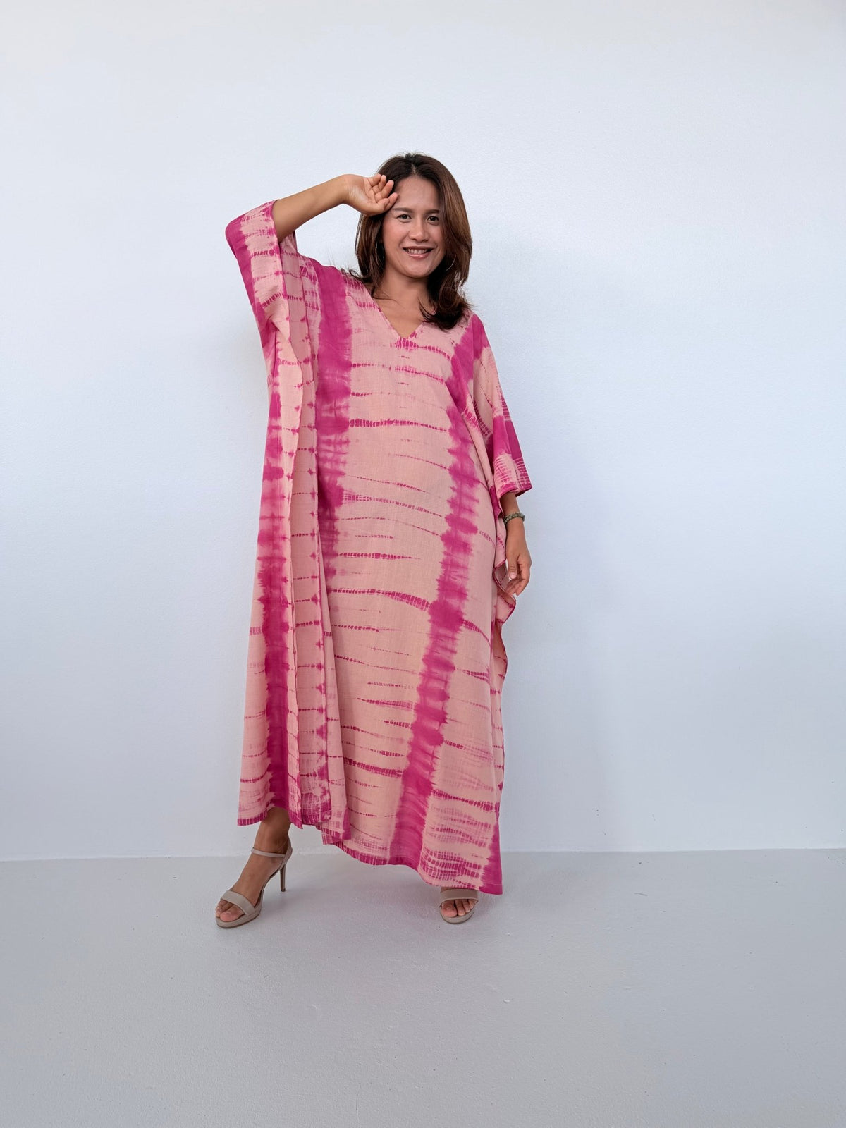 Mala Handworks Olena Cotton Kaftan in Watermelon & Peach Tie Dye