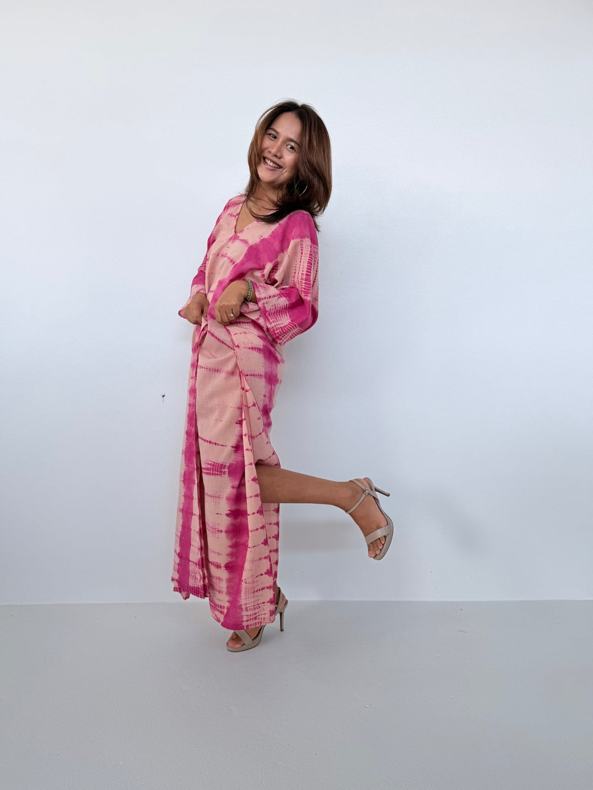 Mala Handworks Olena Cotton Kaftan in Watermelon & Peach Tie Dye