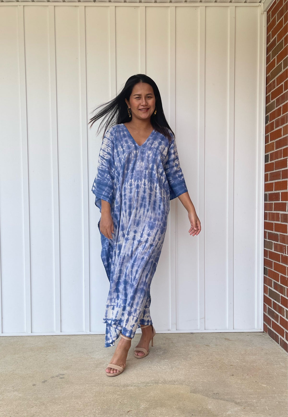 MALA handworks Olena semi sheer Kaftan in Blue Tie Dye