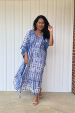 MALA handworks Olena semi sheer Kaftan in Blue Tie Dye