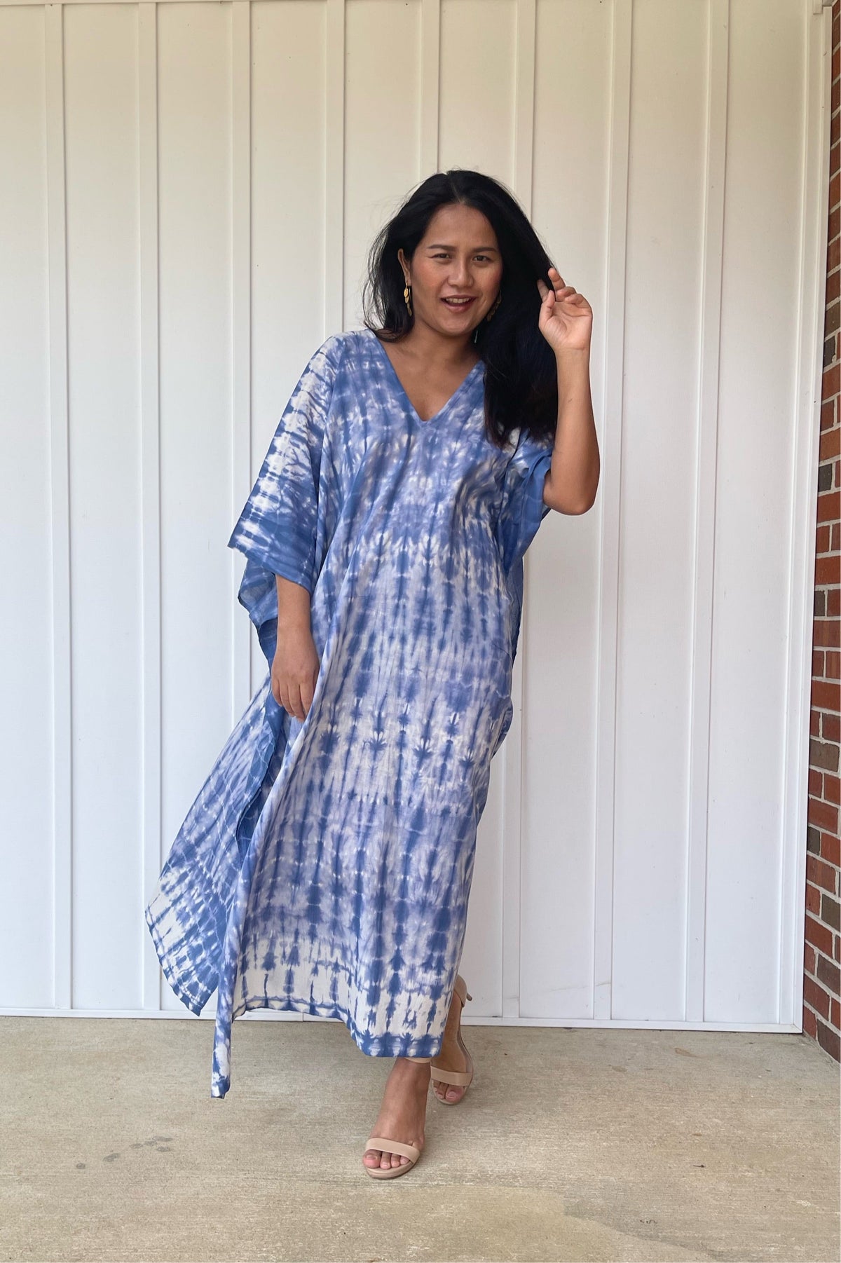 MALA handworks Olena semi sheer Kaftan in Blue Tie Dye