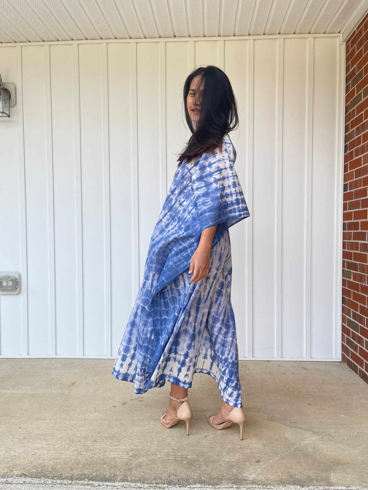 MALA handworks Olena semi sheer Kaftan in Blue Tie Dye