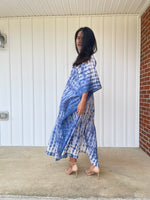 MALA handworks Olena semi sheer Kaftan in Blue Tie Dye