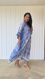 MALA handworks Olena semi sheer Kaftan in Blue Tie Dye