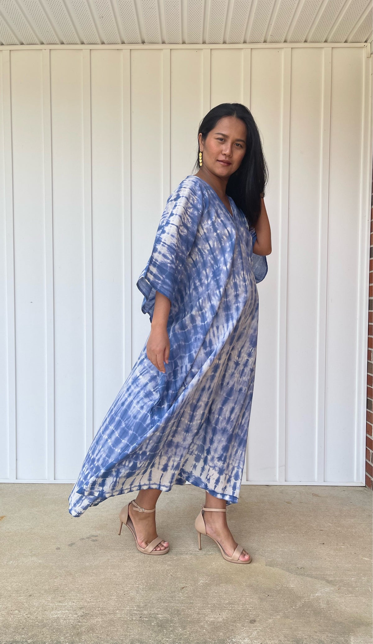 MALA handworks Olena semi sheer Kaftan in Blue Tie Dye