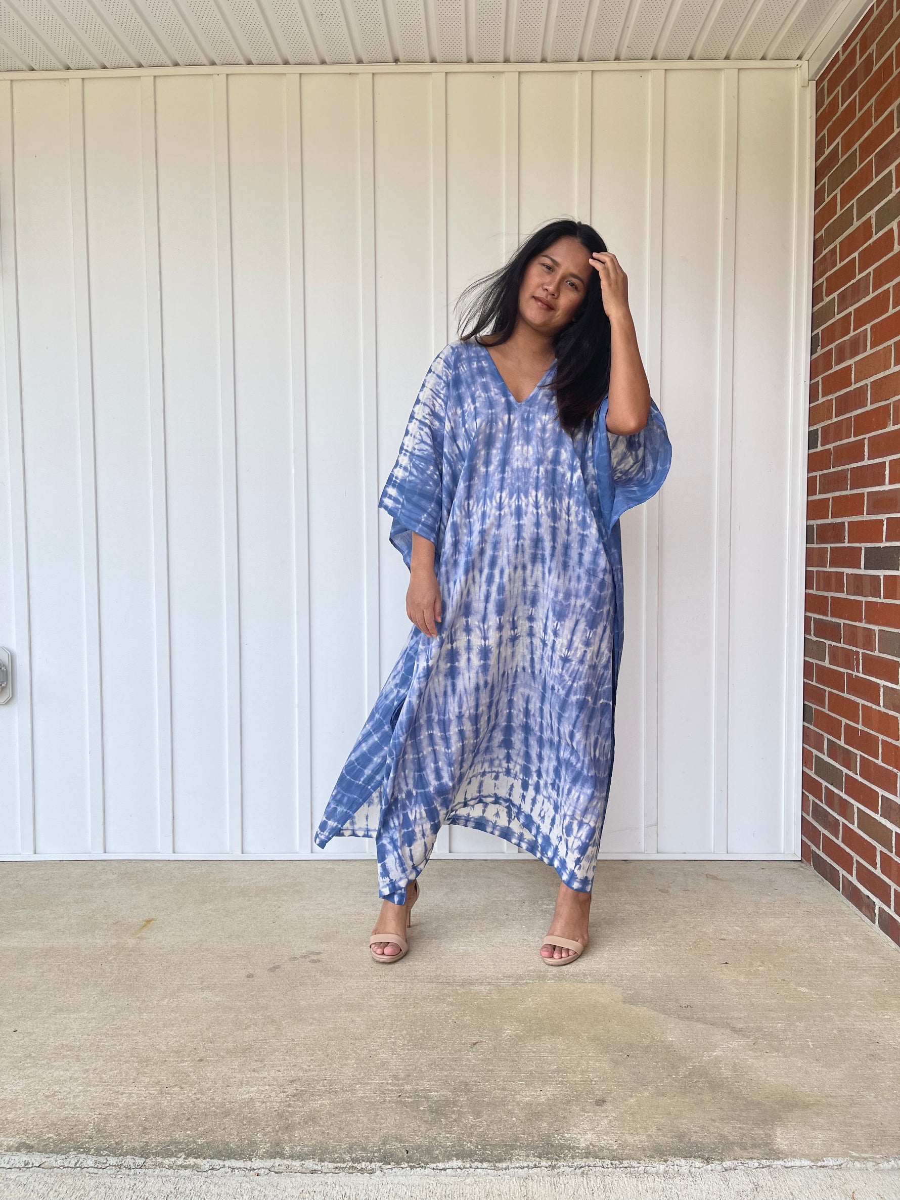 MALA handworks Olena semi sheer Kaftan in Blue Tie Dye