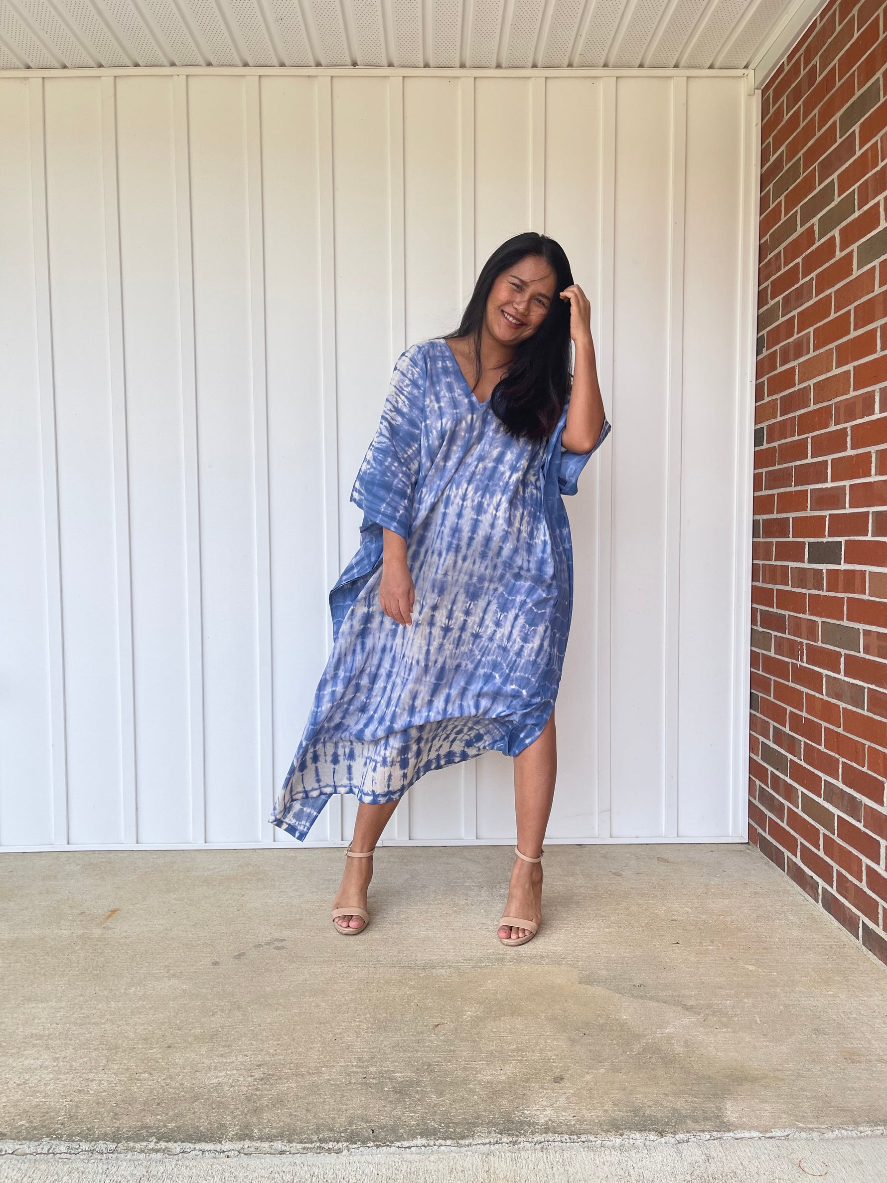 MALA handworks Olena semi sheer Kaftan in Blue Tie Dye