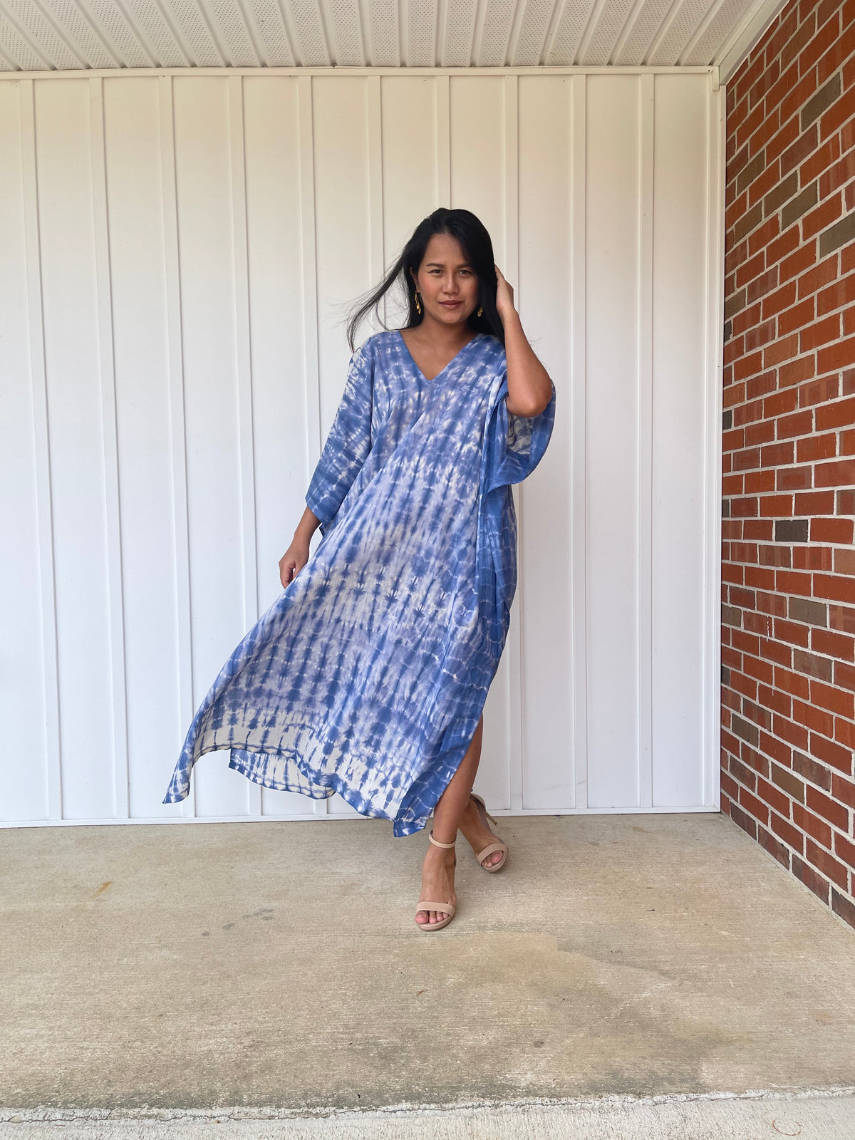 MALA handworks Olena semi sheer Kaftan in Blue Tie Dye