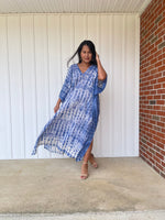 MALA handworks Olena semi sheer Kaftan in Blue Tie Dye