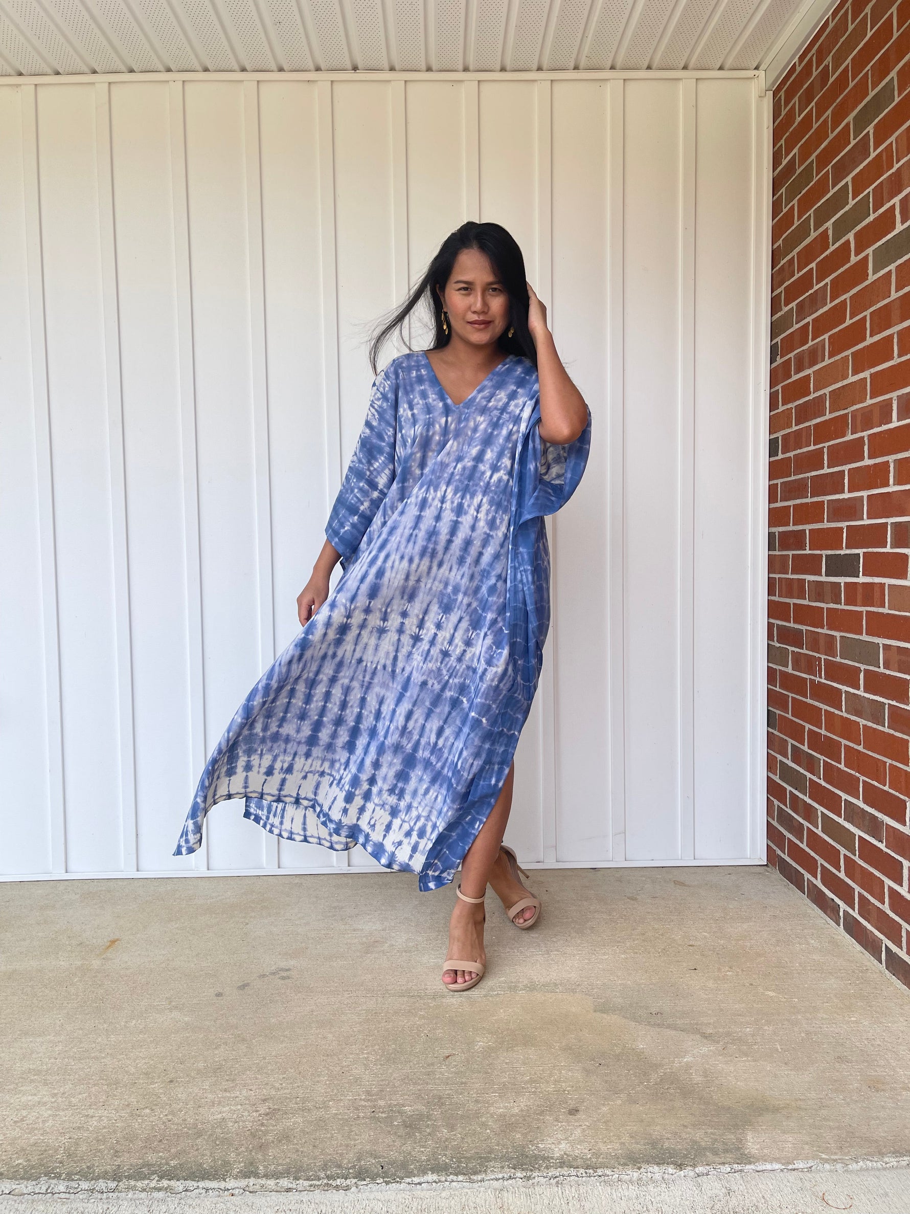 MALA handworks Olena semi sheer Kaftan in Blue Tie Dye