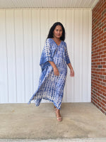 MALA handworks Olena semi sheer Kaftan in Blue Tie Dye
