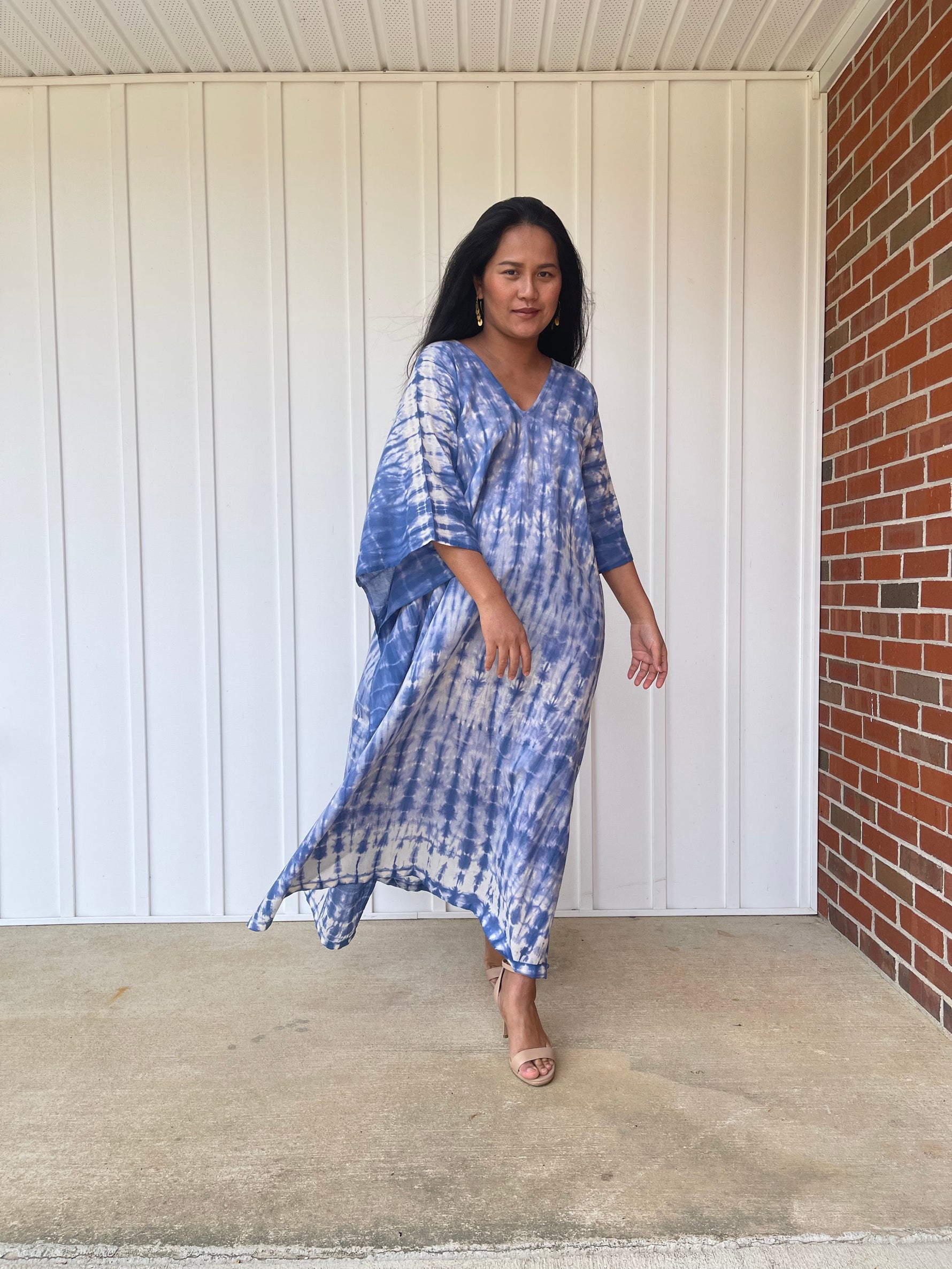 MALA handworks Olena semi sheer Kaftan in Blue Tie Dye