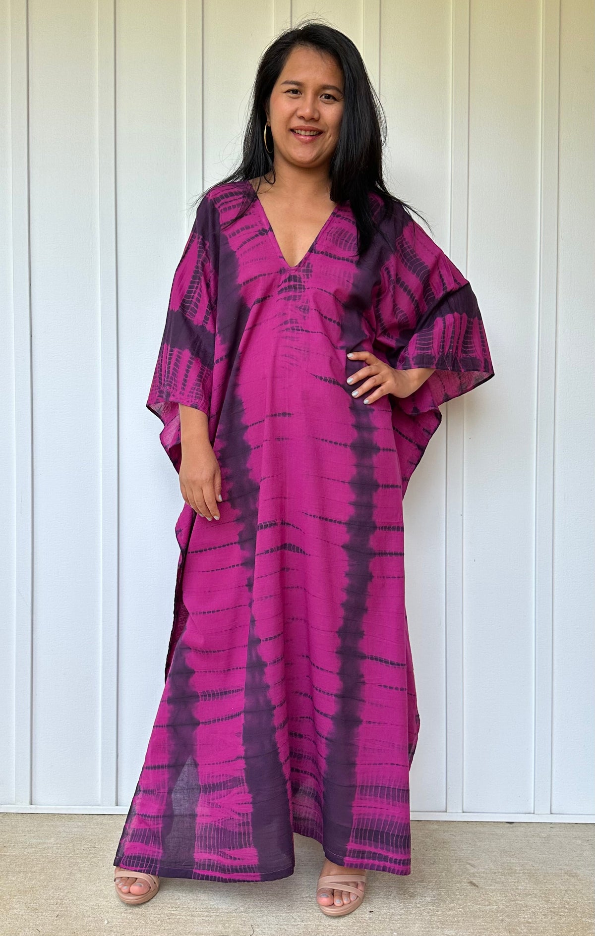 MALA handworks Olena semi sheer Kaftan in Fuchsia and Black Tie Dye