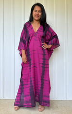 MALA handworks Olena semi sheer Kaftan in Fuchsia and Black Tie Dye