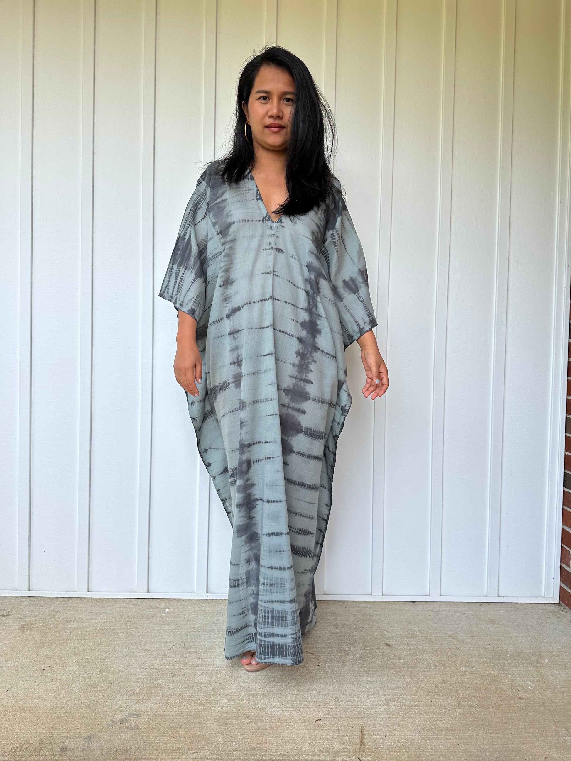 MALA handworks Olena semi sheer Kaftan in Gray and Black Tie Dye