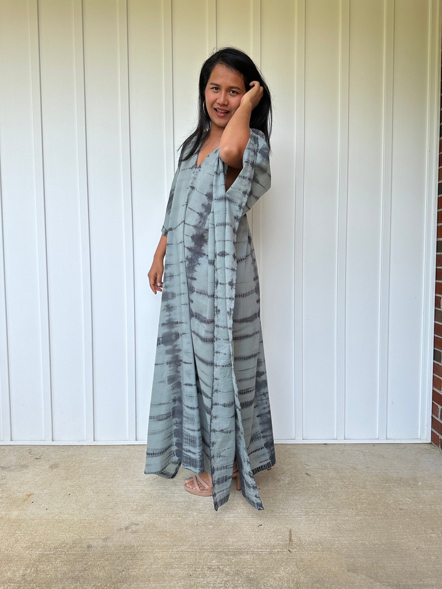 MALA handworks Olena semi sheer Kaftan in Gray and Black Tie Dye