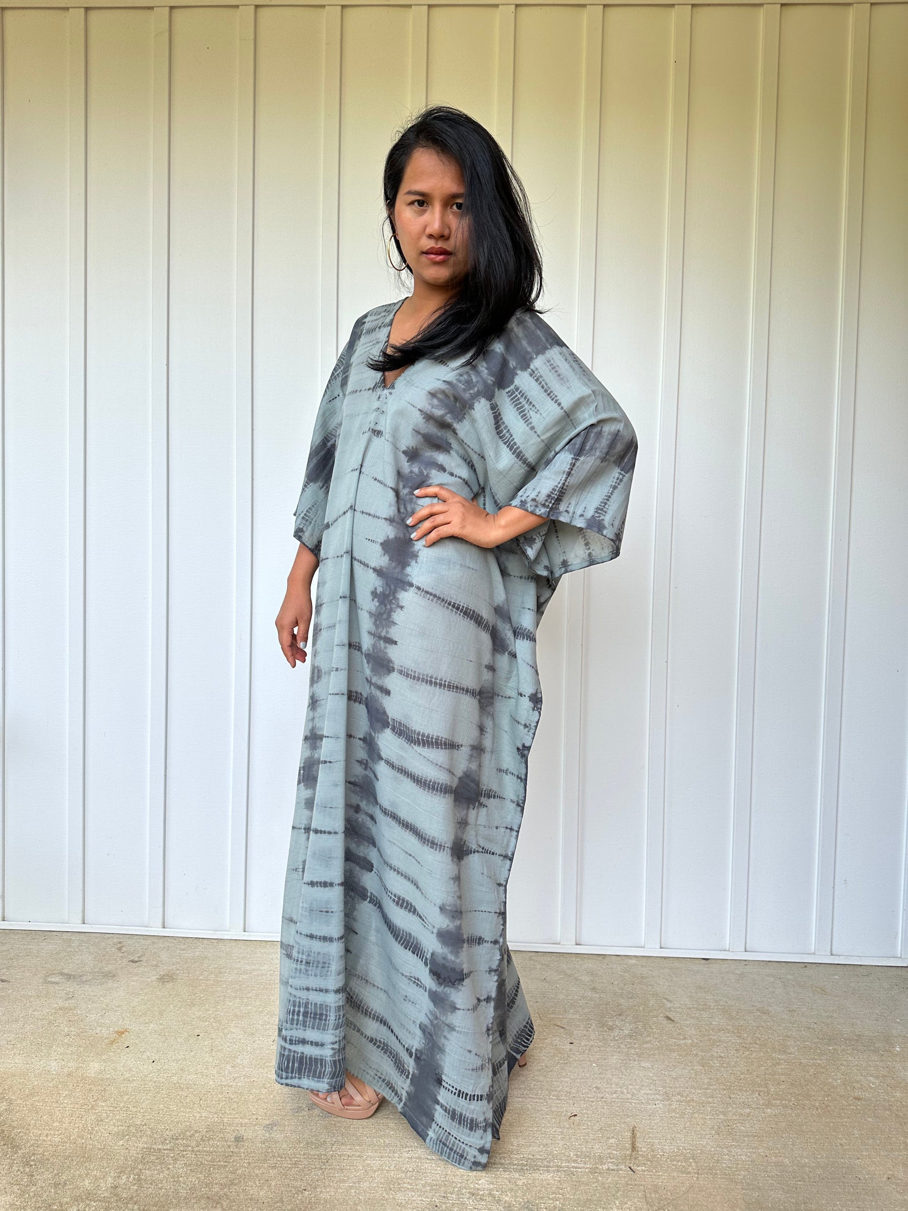 MALA handworks Olena semi sheer Kaftan in Gray and Black Tie Dye