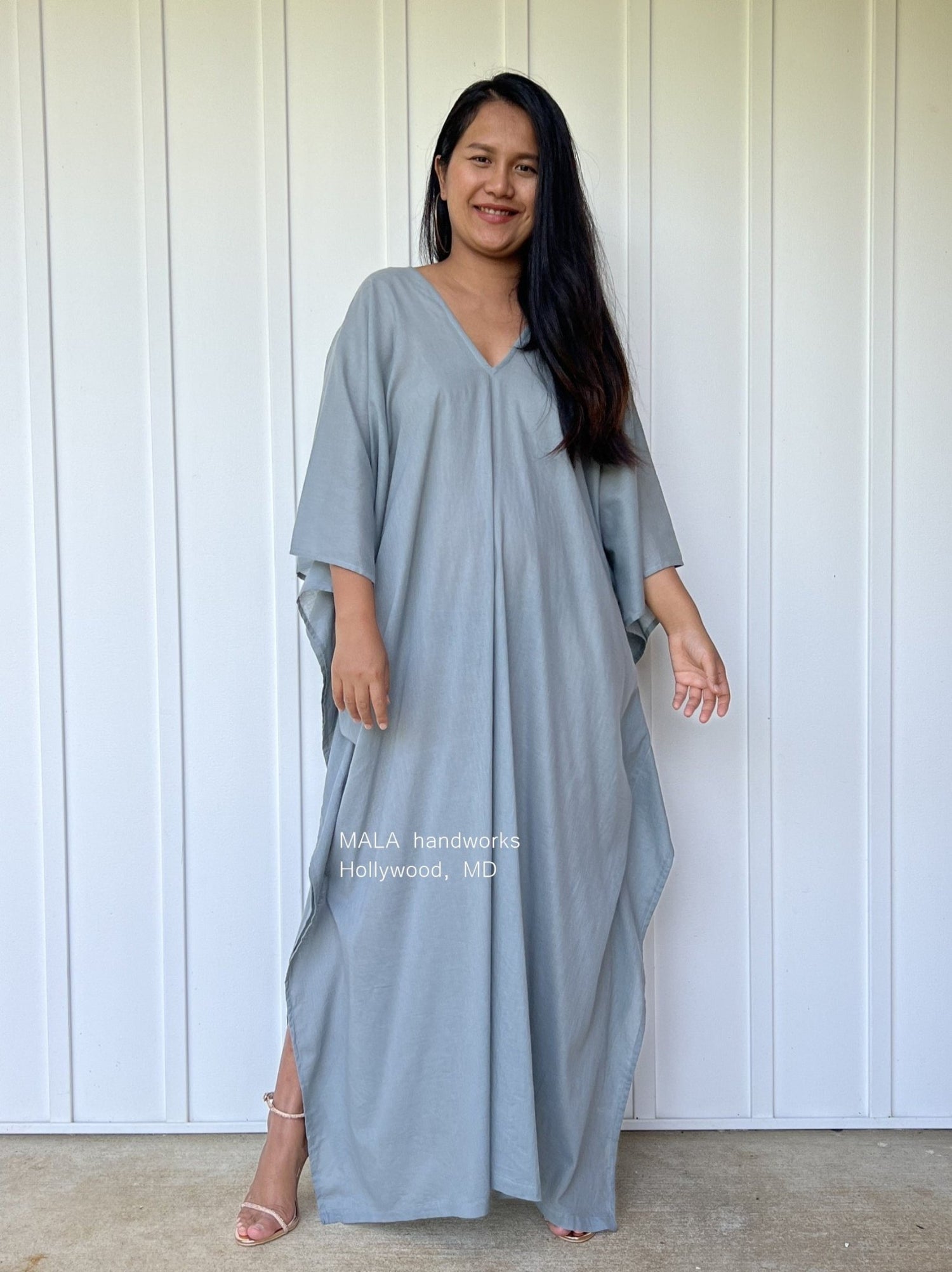 Olena Semi Sheer Kaftan in Gray - Mala Handworks