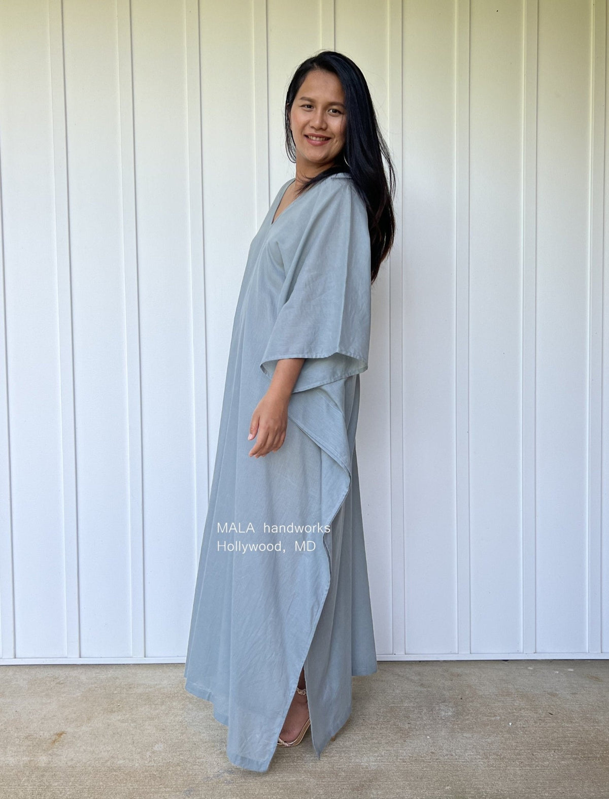 Olena Semi Sheer Kaftan in Gray - Mala Handworks