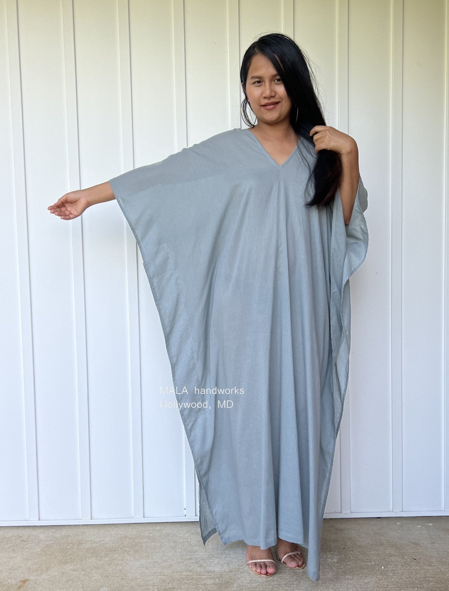Olena Semi Sheer Kaftan in Gray - Mala Handworks