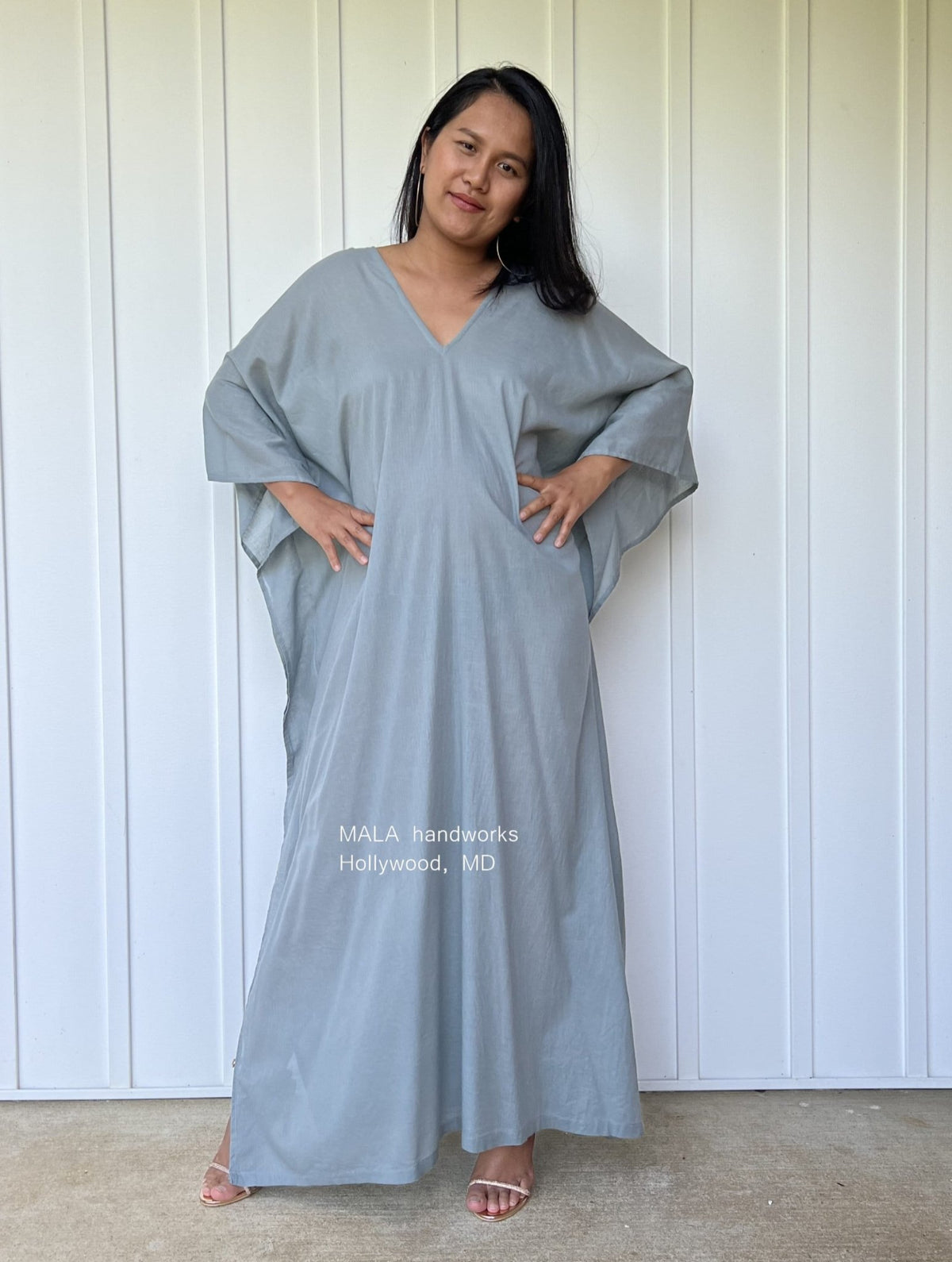 Olena Semi Sheer Kaftan in Gray - Mala Handworks