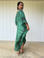 Olena semi sheer Kaftan in Green and Black Tie Dye - Mala Handworks