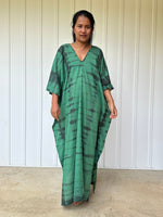 Olena semi sheer Kaftan in Green and Black Tie Dye - Mala Handworks