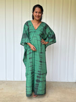 Olena semi sheer Kaftan in Green and Black Tie Dye - Mala Handworks