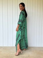 Olena semi sheer Kaftan in Green and Black Tie Dye - Mala Handworks