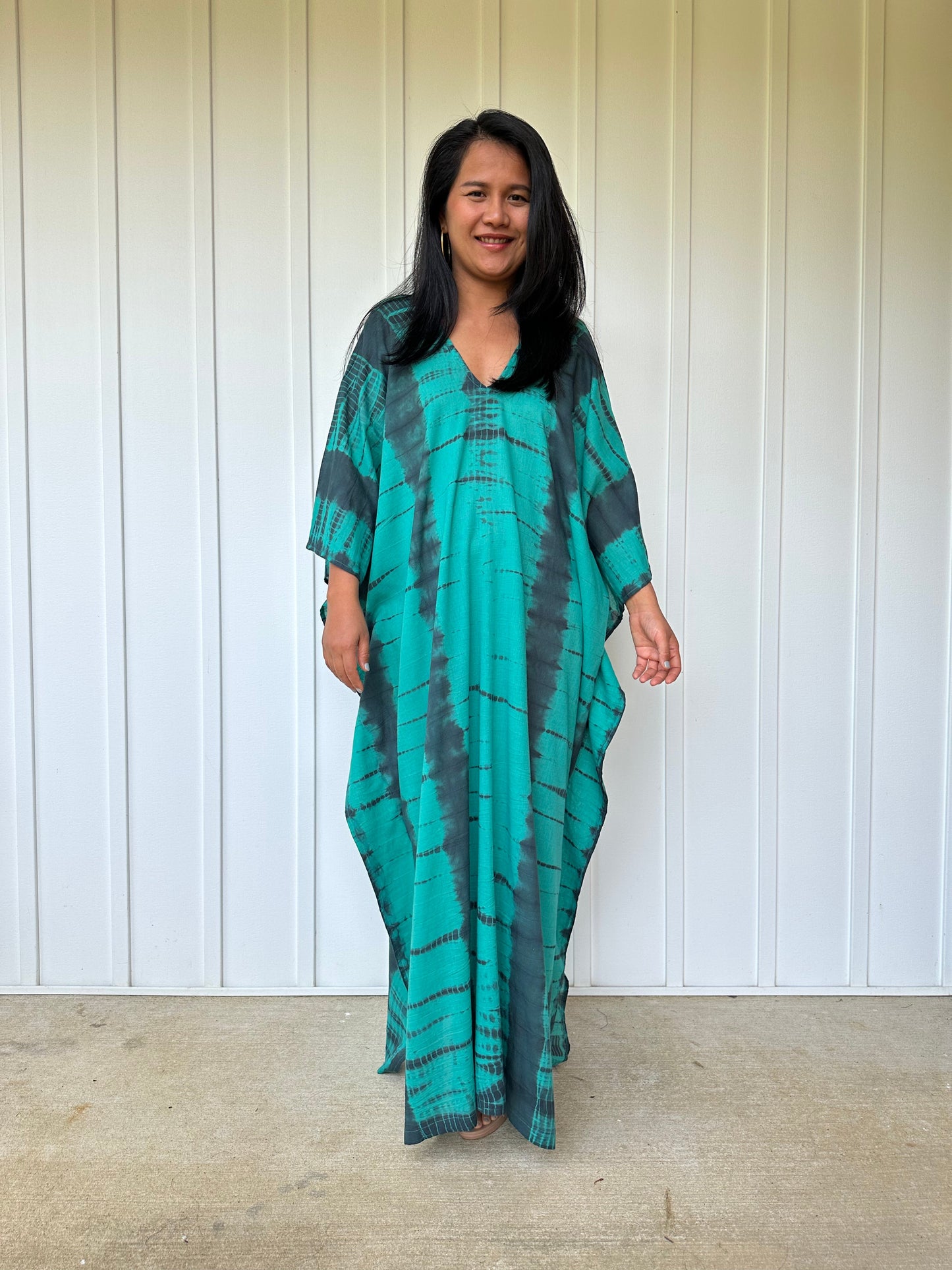 MALA handworks Olena semi sheer Kaftan in Green and Black Tie Dye