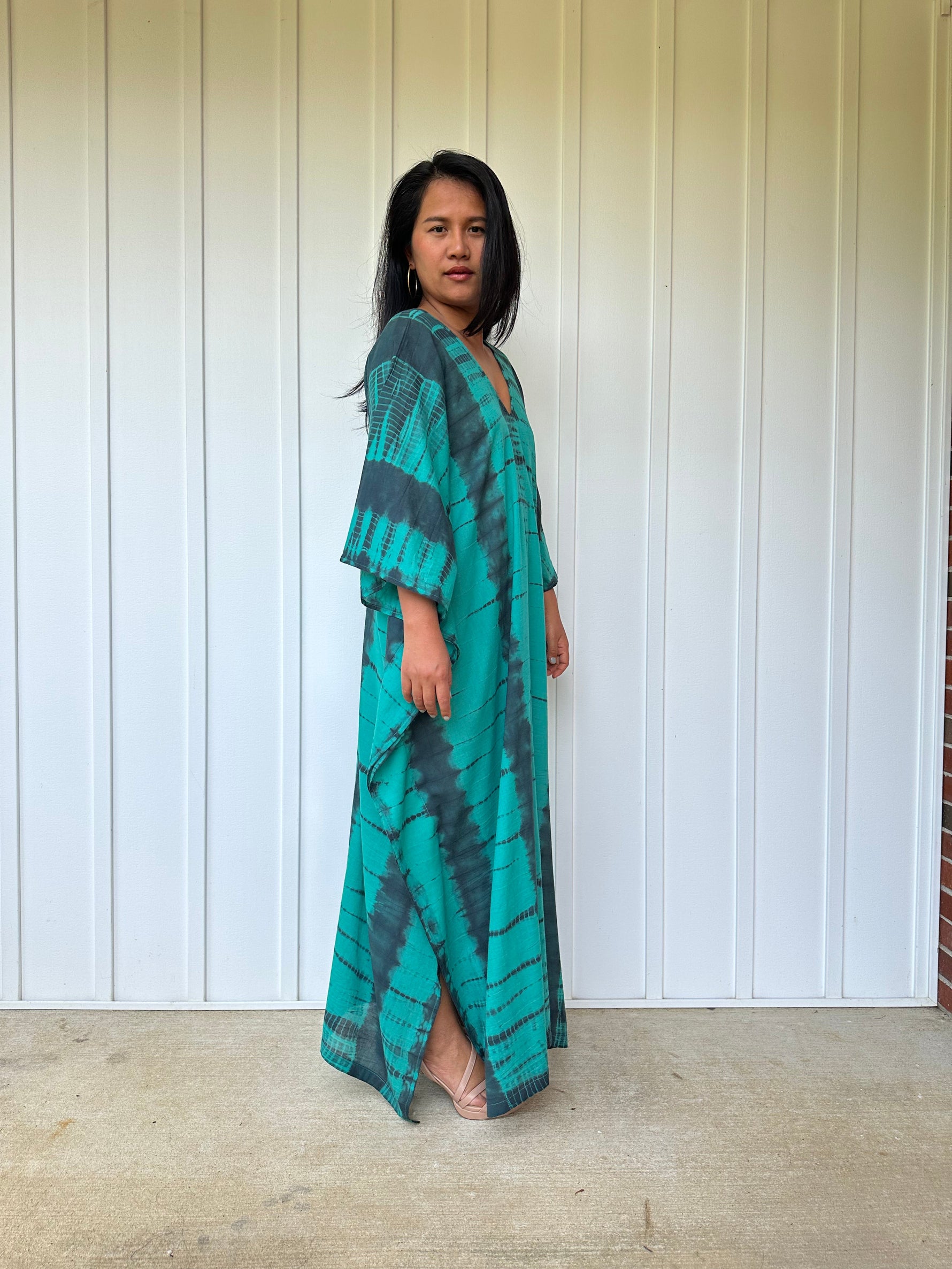 MALA handworks Olena semi sheer Kaftan in Green and Black Tie Dye