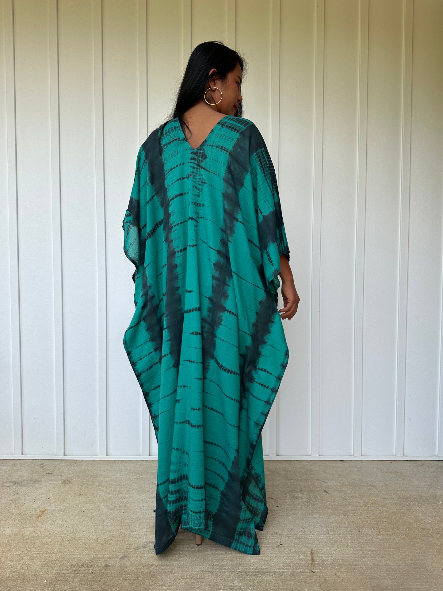 MALA handworks Olena semi sheer Kaftan in Green and Black Tie Dye