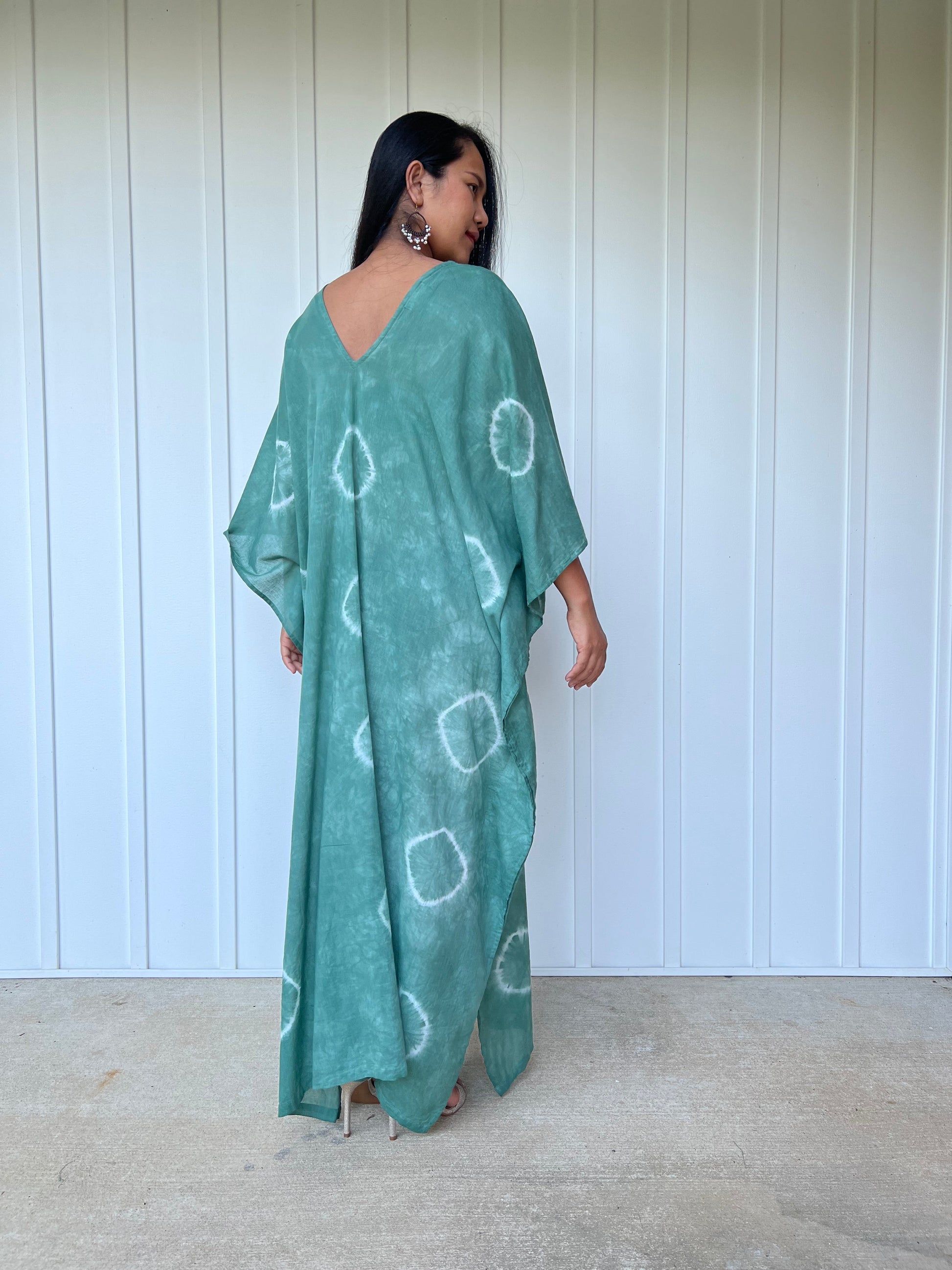 MALA handworks Olena semi sheer Kaftan in Green Tie Dye