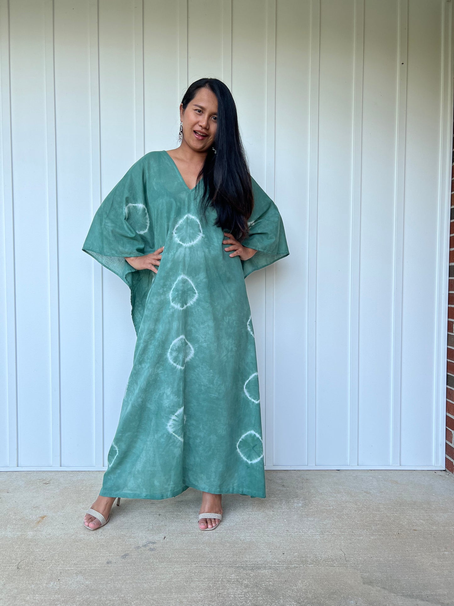 MALA handworks Olena semi sheer Kaftan in Green Tie Dye