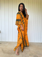 MALA handworks Olena semi sheer Kaftan in Light Orange and Black Tie Dye