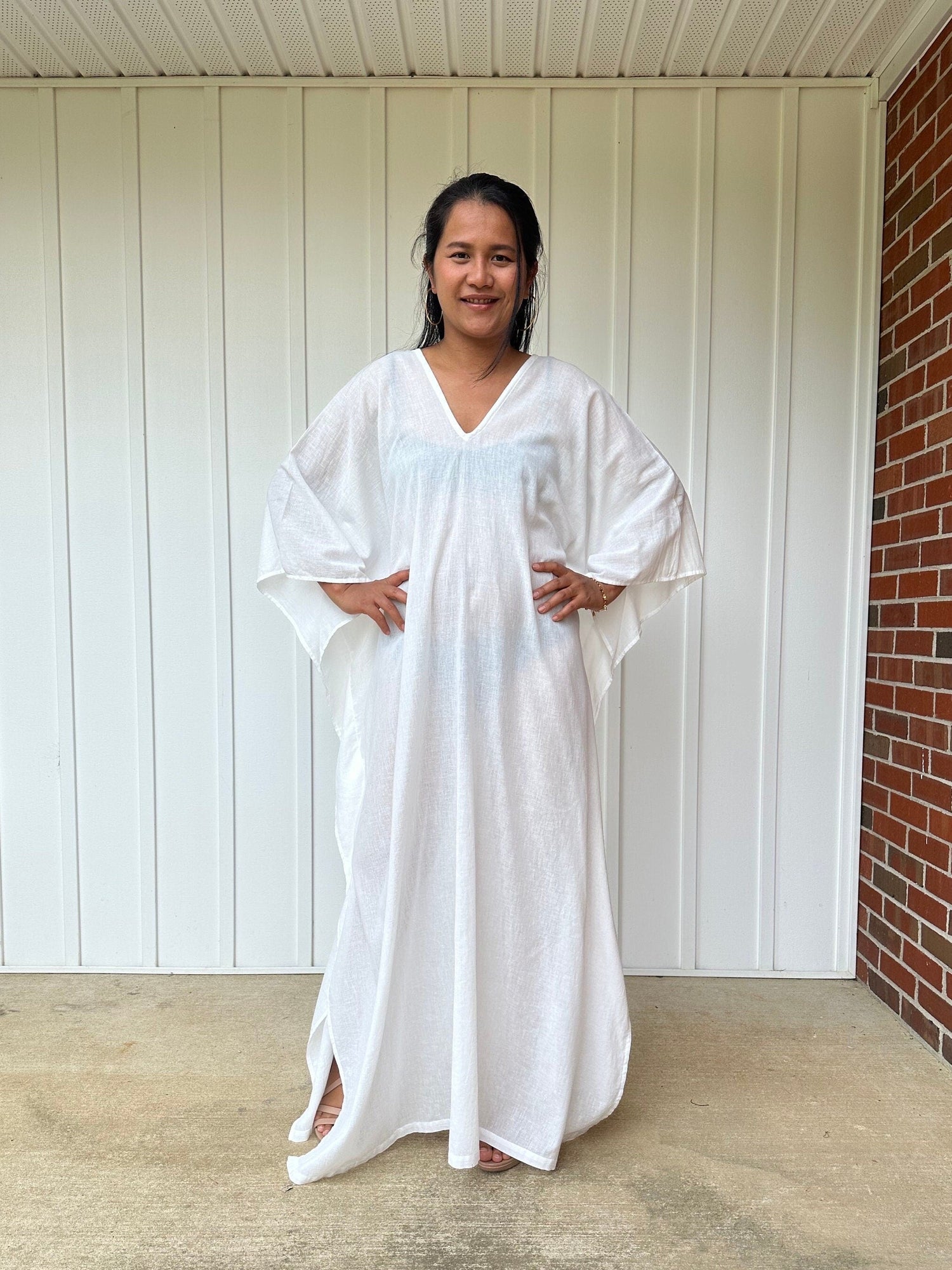 MALA handworks  Olena semi sheer Kaftan in natural White