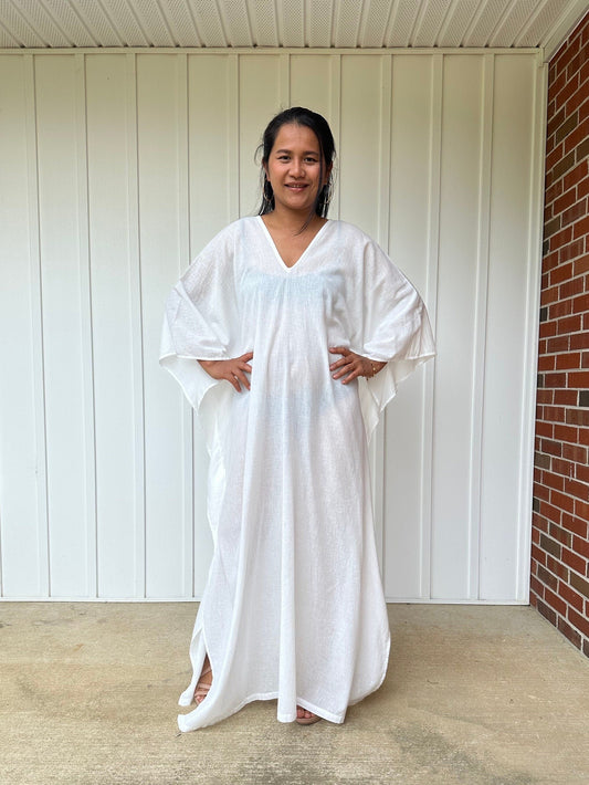 MALA handworks  Olena semi sheer Kaftan in natural White