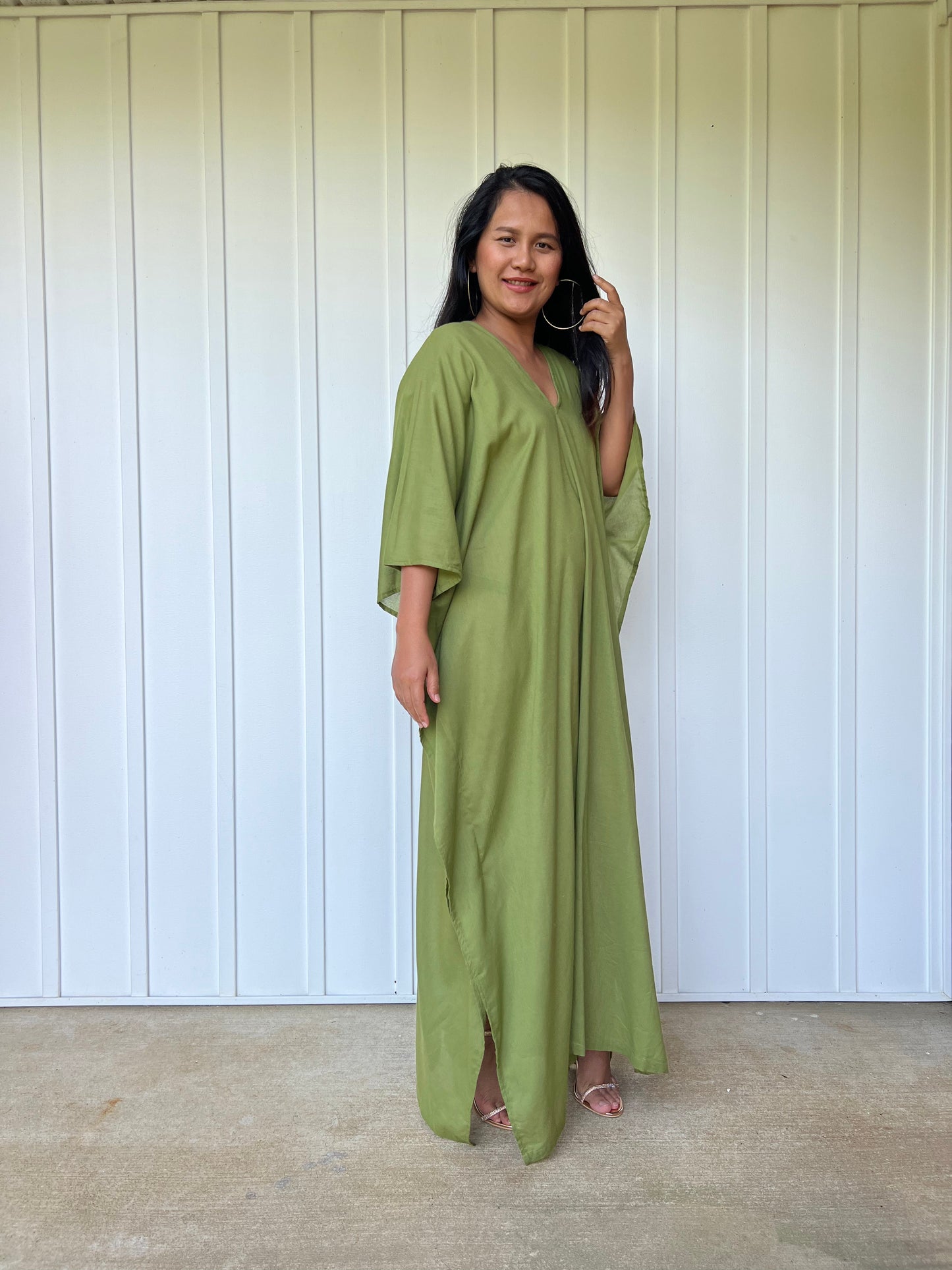 MALA handworks Olena semi sheer Kaftan in Olive Green