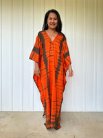 MALA handworks Olena semi sheer Kaftan in Orange and Black Tie Dye