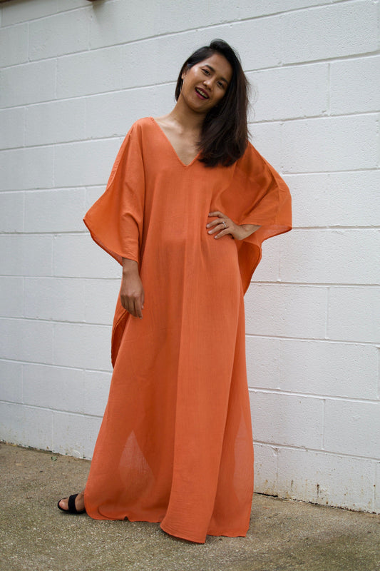 MALA handworks  Olena semi sheer Kaftan in Orange