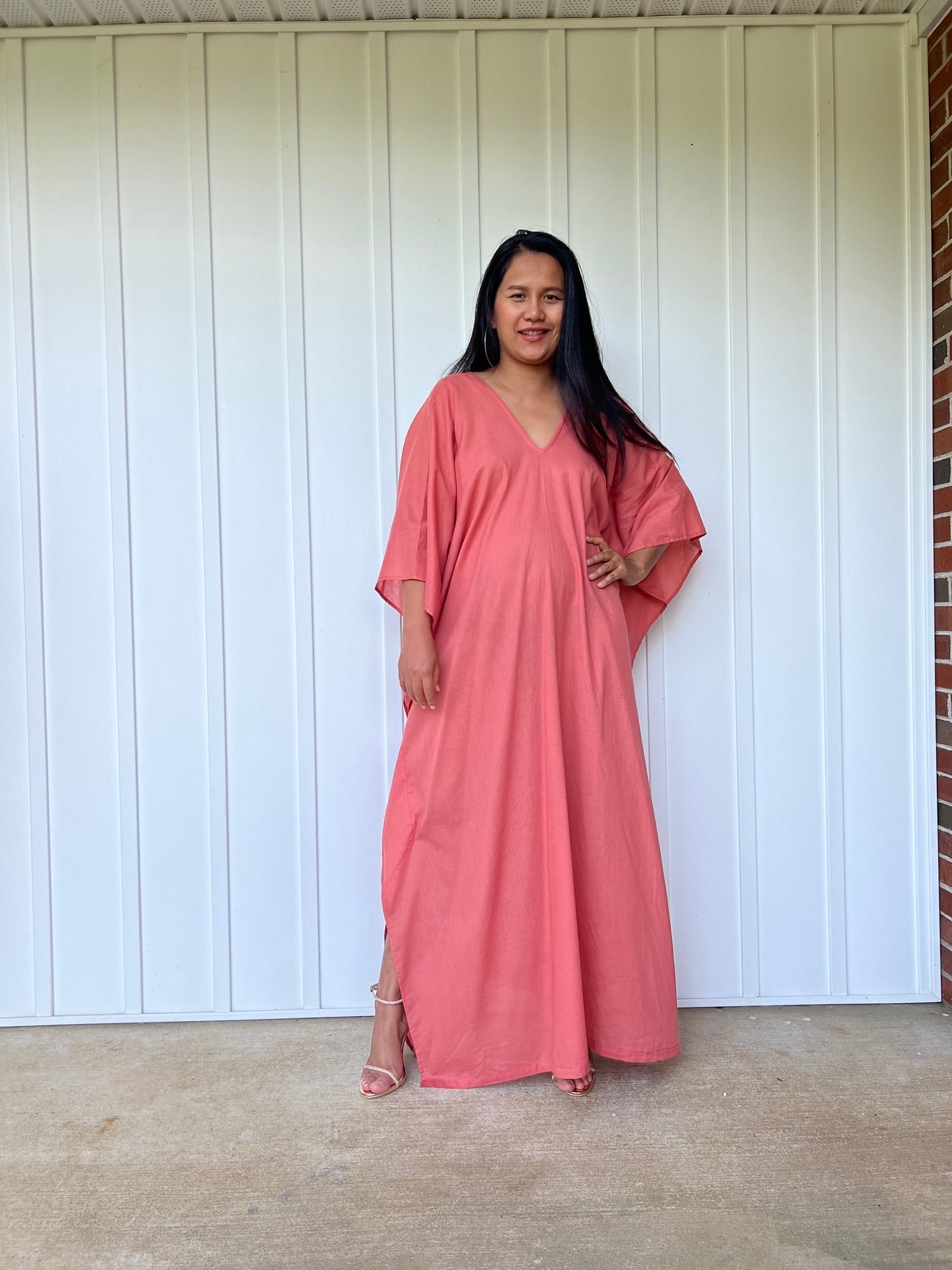 MALA handworks Olena semi sheer Kaftan in Pink Salmon