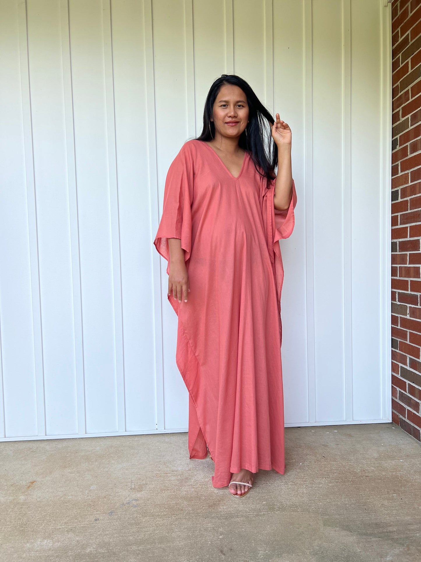 MALA handworks Olena semi sheer Kaftan in Pink Salmon