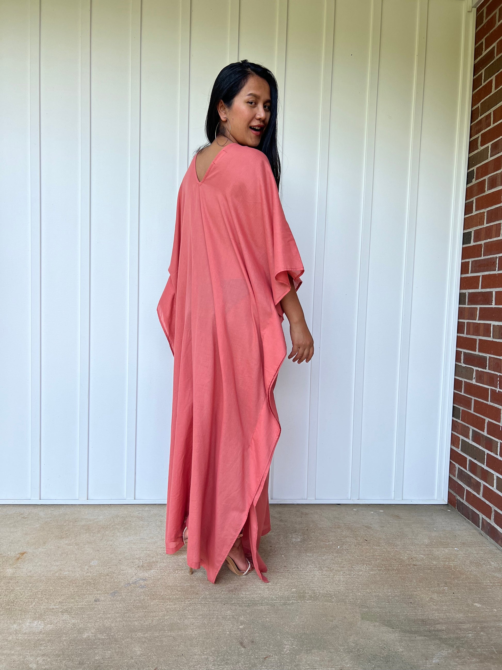 MALA handworks Olena semi sheer Kaftan in Pink Salmon