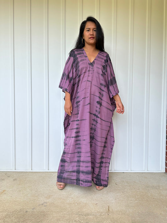 MALA handworks Olena semi sheer Kaftan in Purple and Black Tie Dye