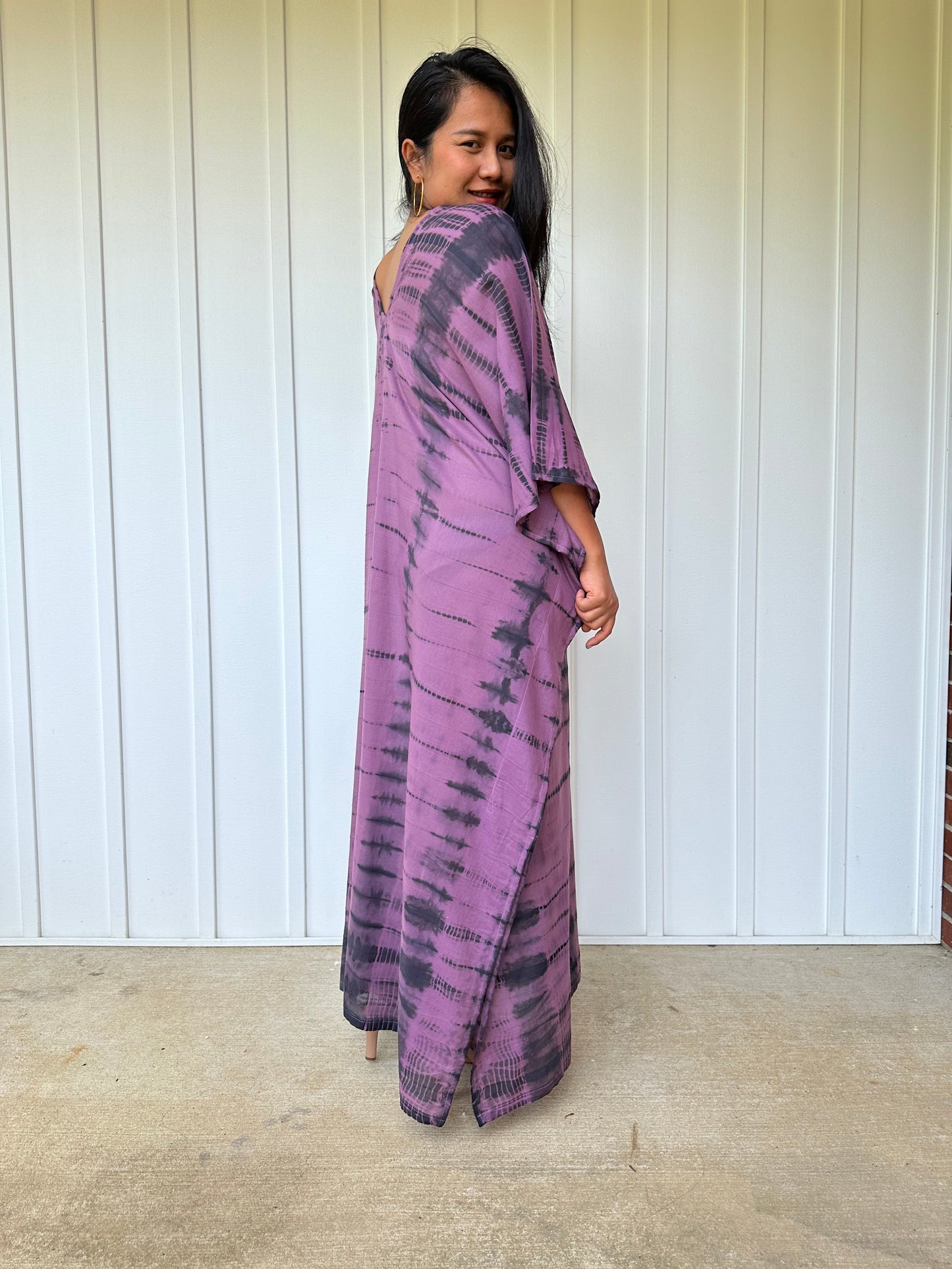 MALA handworks Olena semi sheer Kaftan in Purple and Black Tie Dye