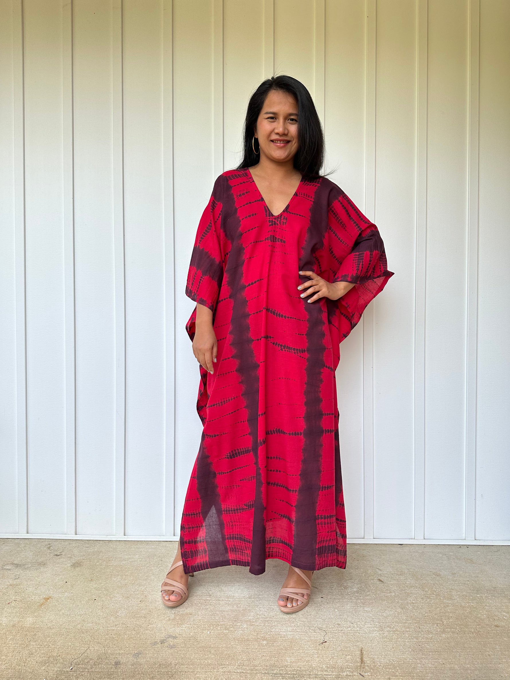 MALA handworks Olena semi sheer Kaftan in Red and Black Tie Dye