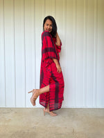 MALA handworks Olena semi sheer Kaftan in Red and Black Tie Dye